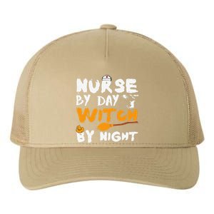 Nurse By Day Witch By Night Funny Halloween Nurses Yupoong Adult 5-Panel Trucker Hat