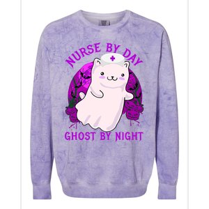 Nurse By Day Ghost By Night Kitty Cat Ghost Nurse Halloween Gift Colorblast Crewneck Sweatshirt