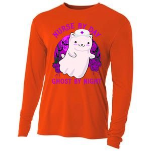 Nurse By Day Ghost By Night Kitty Cat Ghost Nurse Halloween Gift Cooling Performance Long Sleeve Crew