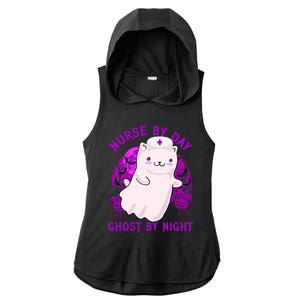 Nurse By Day Ghost By Night Kitty Cat Ghost Nurse Halloween Gift Ladies PosiCharge Tri-Blend Wicking Draft Hoodie Tank