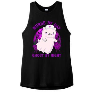 Nurse By Day Ghost By Night Kitty Cat Ghost Nurse Halloween Gift Ladies PosiCharge Tri-Blend Wicking Tank