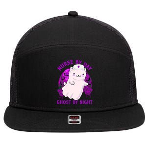 Nurse By Day Ghost By Night Kitty Cat Ghost Nurse Halloween Gift 7 Panel Mesh Trucker Snapback Hat