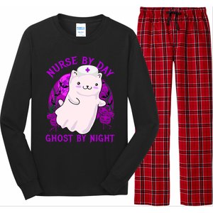 Nurse By Day Ghost By Night Kitty Cat Ghost Nurse Halloween Gift Long Sleeve Pajama Set