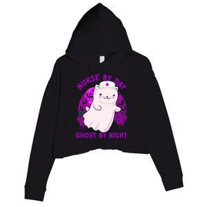 Nurse By Day Ghost By Night Kitty Cat Ghost Nurse Halloween Gift Crop Fleece Hoodie