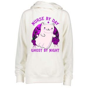 Nurse By Day Ghost By Night Kitty Cat Ghost Nurse Halloween Gift Womens Funnel Neck Pullover Hood