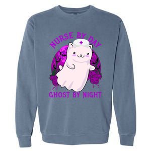 Nurse By Day Ghost By Night Kitty Cat Ghost Nurse Halloween Gift Garment-Dyed Sweatshirt