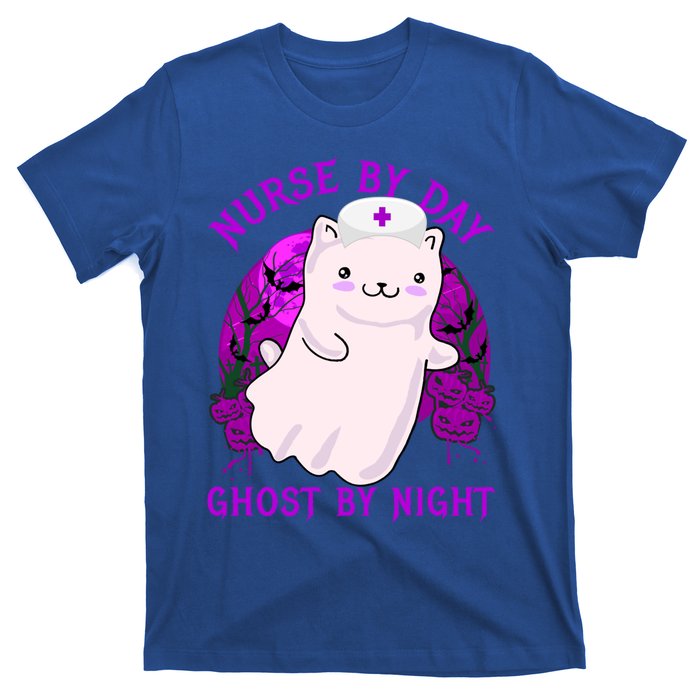 Nurse By Day Ghost By Night Kitty Cat Ghost Nurse Halloween Gift T-Shirt