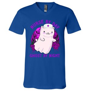 Nurse By Day Ghost By Night Kitty Cat Ghost Nurse Halloween Gift V-Neck T-Shirt