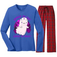 Nurse By Day Ghost By Night Kitty Cat Ghost Nurse Halloween Gift Women's Long Sleeve Flannel Pajama Set 