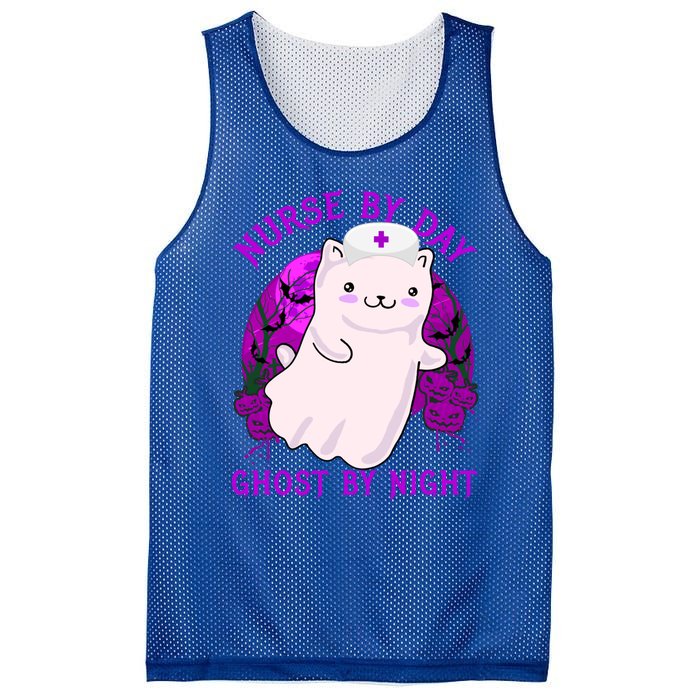 Nurse By Day Ghost By Night Kitty Cat Ghost Nurse Halloween Gift Mesh Reversible Basketball Jersey Tank