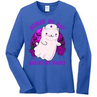 Nurse By Day Ghost By Night Kitty Cat Ghost Nurse Halloween Gift Ladies Long Sleeve Shirt