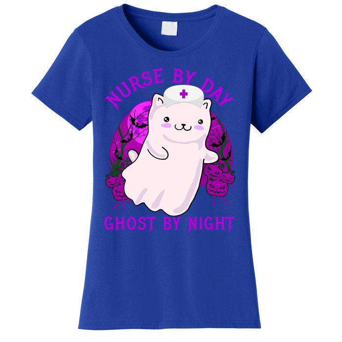 Nurse By Day Ghost By Night Kitty Cat Ghost Nurse Halloween Gift Women's T-Shirt