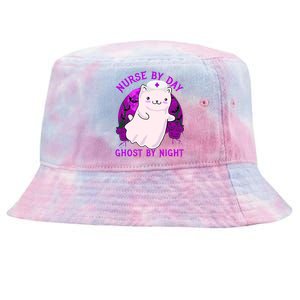 Nurse By Day Ghost By Night Kitty Cat Ghost Nurse Halloween Gift Tie-Dyed Bucket Hat