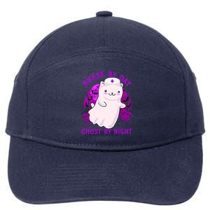 Nurse By Day Ghost By Night Kitty Cat Ghost Nurse Halloween Gift 7-Panel Snapback Hat