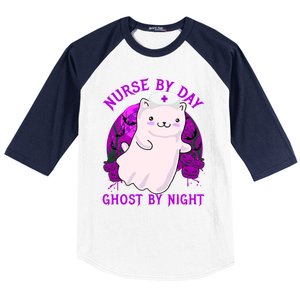 Nurse By Day Ghost By Night Kitty Cat Ghost Nurse Halloween Gift Baseball Sleeve Shirt