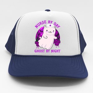 Nurse By Day Ghost By Night Kitty Cat Ghost Nurse Halloween Gift Trucker Hat