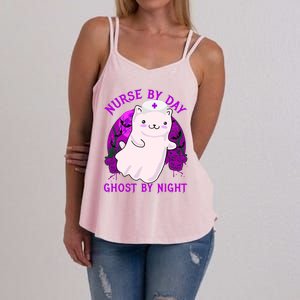 Nurse By Day Ghost By Night Kitty Cat Ghost Nurse Halloween Gift Women's Strappy Tank