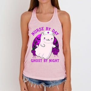 Nurse By Day Ghost By Night Kitty Cat Ghost Nurse Halloween Gift Women's Knotted Racerback Tank