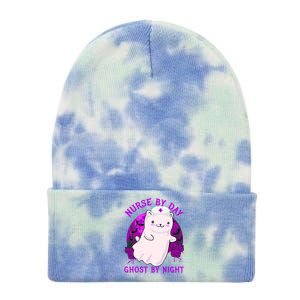 Nurse By Day Ghost By Night Kitty Cat Ghost Nurse Halloween Gift Tie Dye 12in Knit Beanie