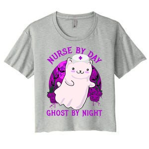 Nurse By Day Ghost By Night Kitty Cat Ghost Nurse Halloween Gift Women's Crop Top Tee