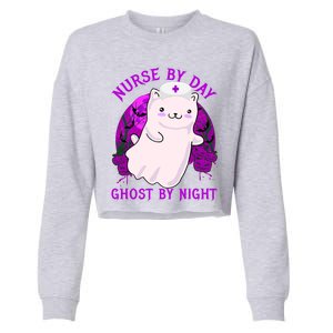 Nurse By Day Ghost By Night Kitty Cat Ghost Nurse Halloween Gift Cropped Pullover Crew