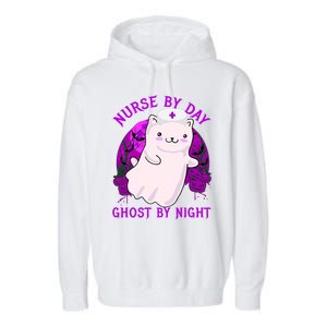 Nurse By Day Ghost By Night Kitty Cat Ghost Nurse Halloween Gift Garment-Dyed Fleece Hoodie