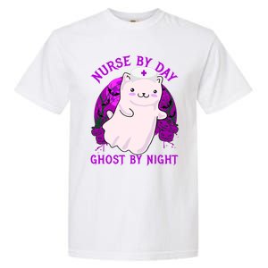 Nurse By Day Ghost By Night Kitty Cat Ghost Nurse Halloween Gift Garment-Dyed Heavyweight T-Shirt