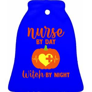 Nurse By Day Witch By Night Halloween Funny Gift Ceramic Bell Ornament