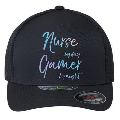 Nurse By Day Gamer By Night Funny National Nurses Week Gift Flexfit Unipanel Trucker Cap