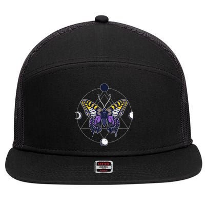 N.O.N.B..I.N.A.R.Y Butterfly Enby Pride Flag Lgbt Subtle 7 Panel Mesh Trucker Snapback Hat