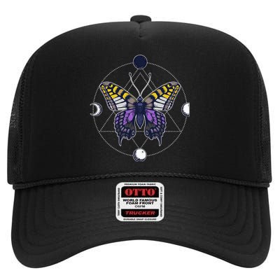 N.O.N.B..I.N.A.R.Y Butterfly Enby Pride Flag Lgbt Subtle High Crown Mesh Back Trucker Hat