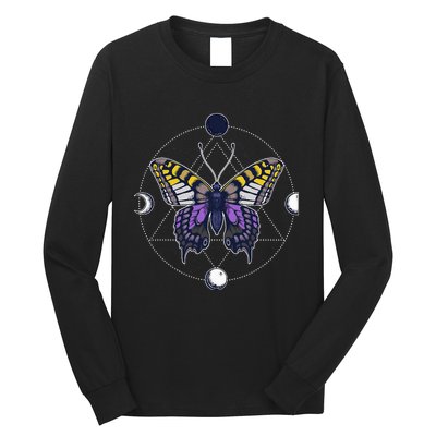 N.O.N.B..I.N.A.R.Y Butterfly Enby Pride Flag Lgbt Subtle Long Sleeve Shirt