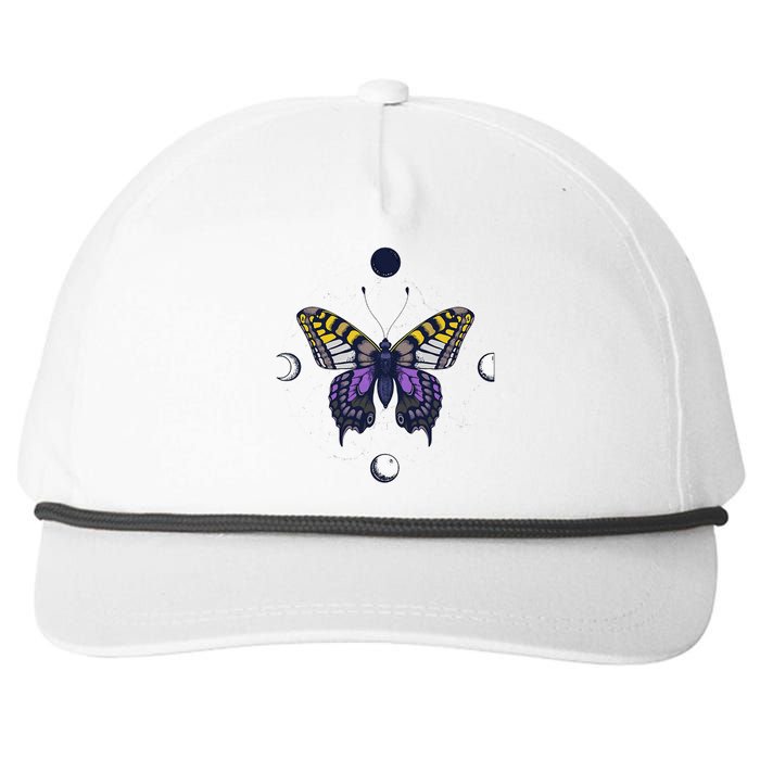 N.O.N.B..I.N.A.R.Y Butterfly Enby Pride Flag Lgbt Subtle Snapback Five-Panel Rope Hat