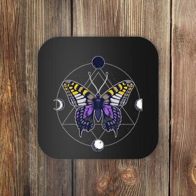 N.O.N.B..I.N.A.R.Y Butterfly Enby Pride Flag Lgbt Subtle Coaster