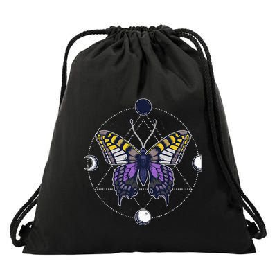 N.O.N.B..I.N.A.R.Y Butterfly Enby Pride Flag Lgbt Subtle Drawstring Bag