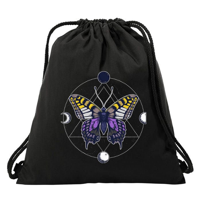 N.O.N.B..I.N.A.R.Y Butterfly Enby Pride Flag Lgbt Subtle Drawstring Bag