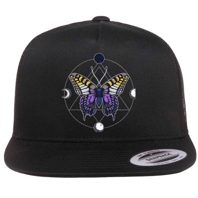 N.O.N.B..I.N.A.R.Y Butterfly Enby Pride Flag Lgbt Subtle Flat Bill Trucker Hat