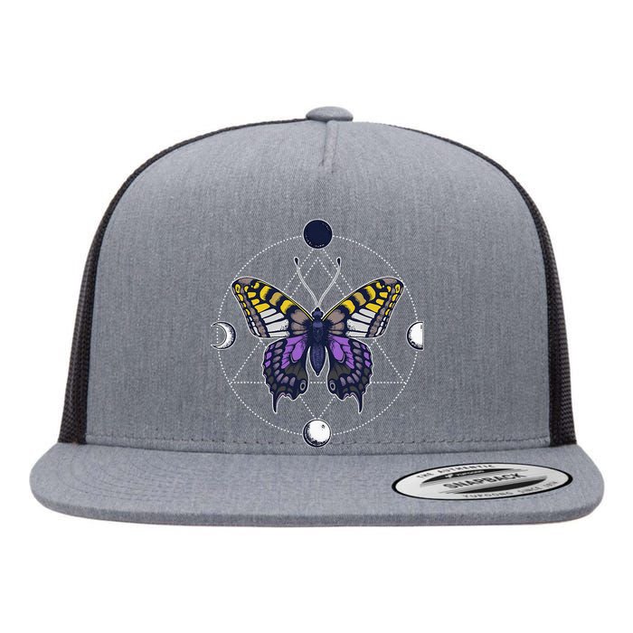 N.O.N.B..I.N.A.R.Y Butterfly Enby Pride Flag Lgbt Subtle Flat Bill Trucker Hat