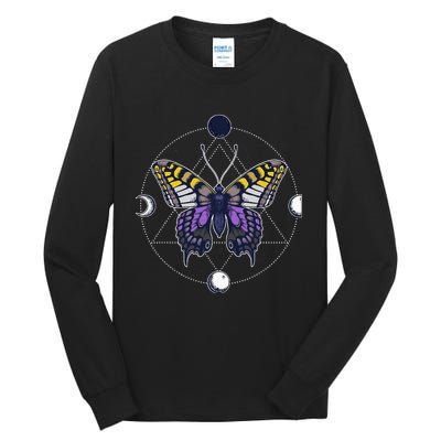 N.O.N.B..I.N.A.R.Y Butterfly Enby Pride Flag Lgbt Subtle Tall Long Sleeve T-Shirt