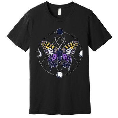 N.O.N.B..I.N.A.R.Y Butterfly Enby Pride Flag Lgbt Subtle Premium T-Shirt