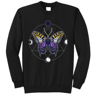 N.O.N.B..I.N.A.R.Y Butterfly Enby Pride Flag Lgbt Subtle Tall Sweatshirt