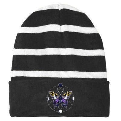 N.O.N.B..I.N.A.R.Y Butterfly Enby Pride Flag Lgbt Subtle Striped Beanie with Solid Band