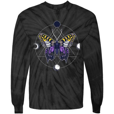 N.O.N.B..I.N.A.R.Y Butterfly Enby Pride Flag Lgbt Subtle Tie-Dye Long Sleeve Shirt