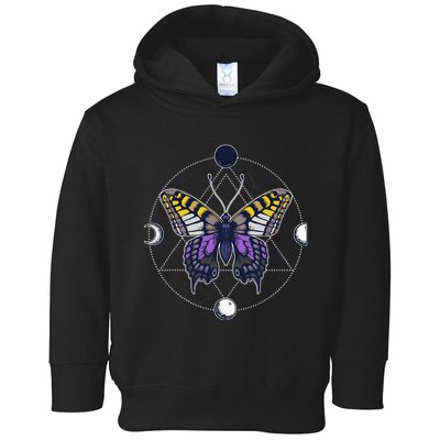 N.O.N.B..I.N.A.R.Y Butterfly Enby Pride Flag Lgbt Subtle Toddler Hoodie