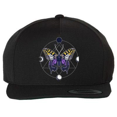 N.O.N.B..I.N.A.R.Y Butterfly Enby Pride Flag Lgbt Subtle Wool Snapback Cap