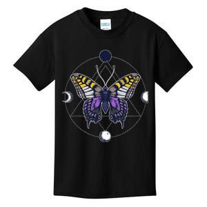 N.O.N.B..I.N.A.R.Y Butterfly Enby Pride Flag Lgbt Subtle Kids T-Shirt