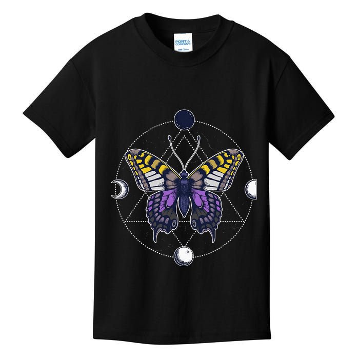 N.O.N.B..I.N.A.R.Y Butterfly Enby Pride Flag Lgbt Subtle Kids T-Shirt