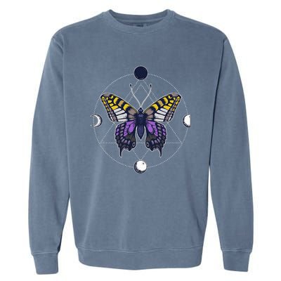 N.O.N.B..I.N.A.R.Y Butterfly Enby Pride Flag Lgbt Subtle Garment-Dyed Sweatshirt