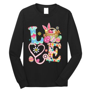 Nurse Bunny Easter Day Love Stethoscope Scrub Long Sleeve Shirt