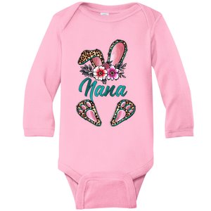 Nana Bunny Ears Easter Day Cute Leopard Print Floral Baby Long Sleeve Bodysuit